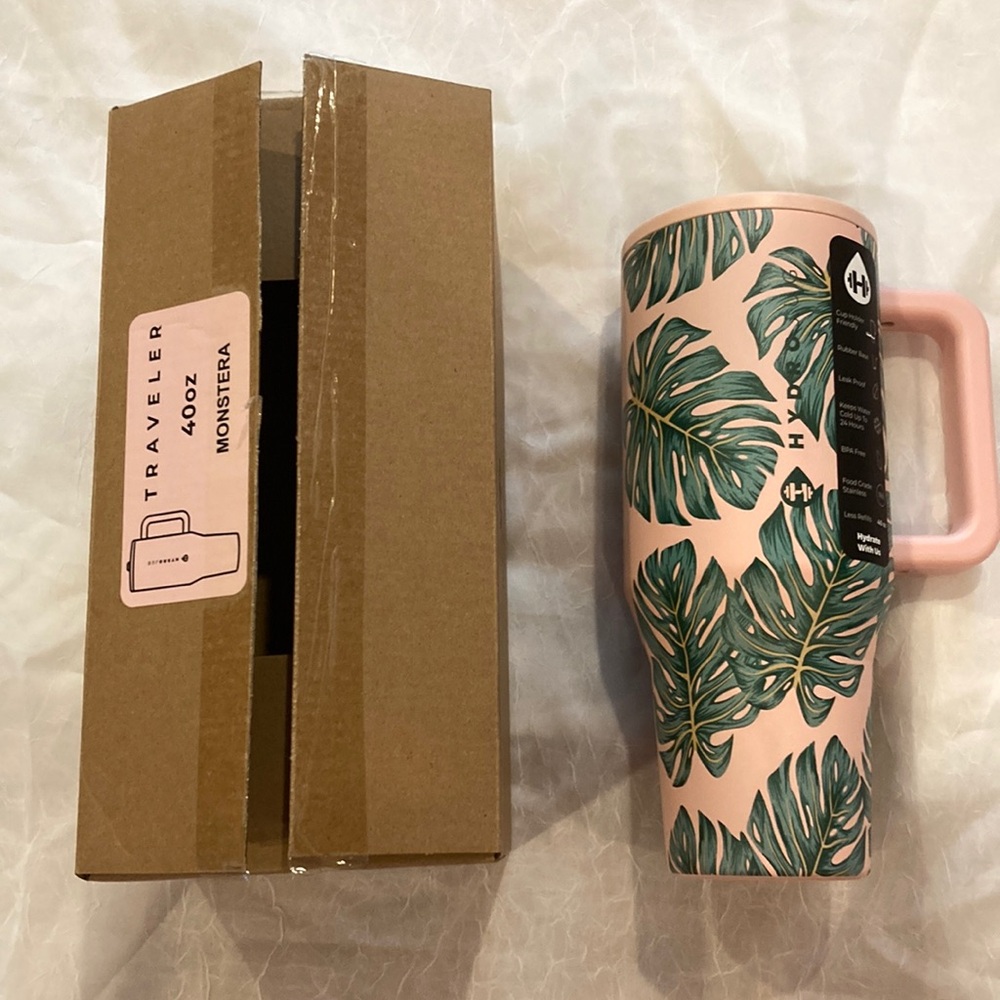 40 oz HydroJug Traveler - Pink Monstera